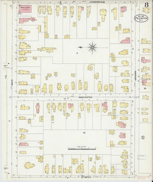 Sanborn Fire Insurance Map from Palmyra, Wayne County, New York (1906), Sheet #0008 - Historic Sanborn Fire Insurance Map Print, vintage old map wall art, antique decor, genealogy gift, New York New York map