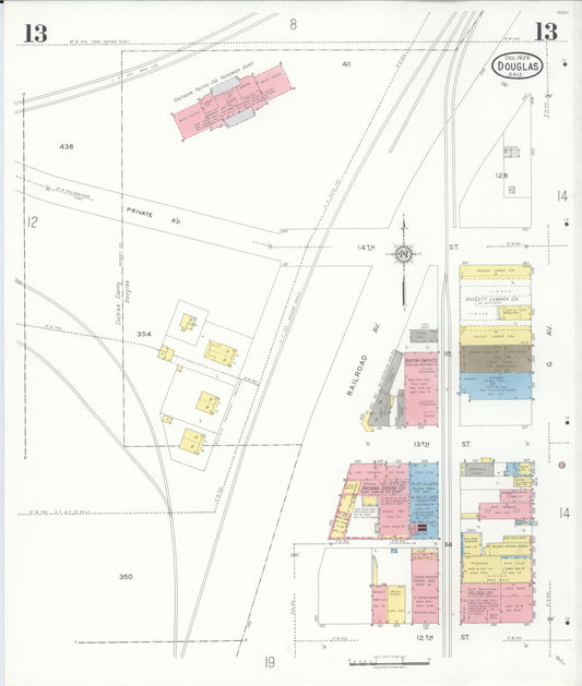 Sanborn Fire Insurance Map from Douglas, Cochise County, Arizona (1929), Sheet #0013 - Historic Sanborn Fire Insurance Map Print, vintage old map wall art, antique decor, genealogy gift, Arizona Arizona map