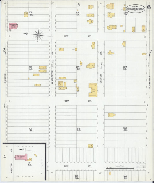 Sanborn Fire Insurance Map from Middlesboro, Bell County, Kentucky (1901), Sheet #0006 - Historic Sanborn Fire Insurance Map Print, vintage old map wall art, antique decor, genealogy gift, Kentucky Kentucky map