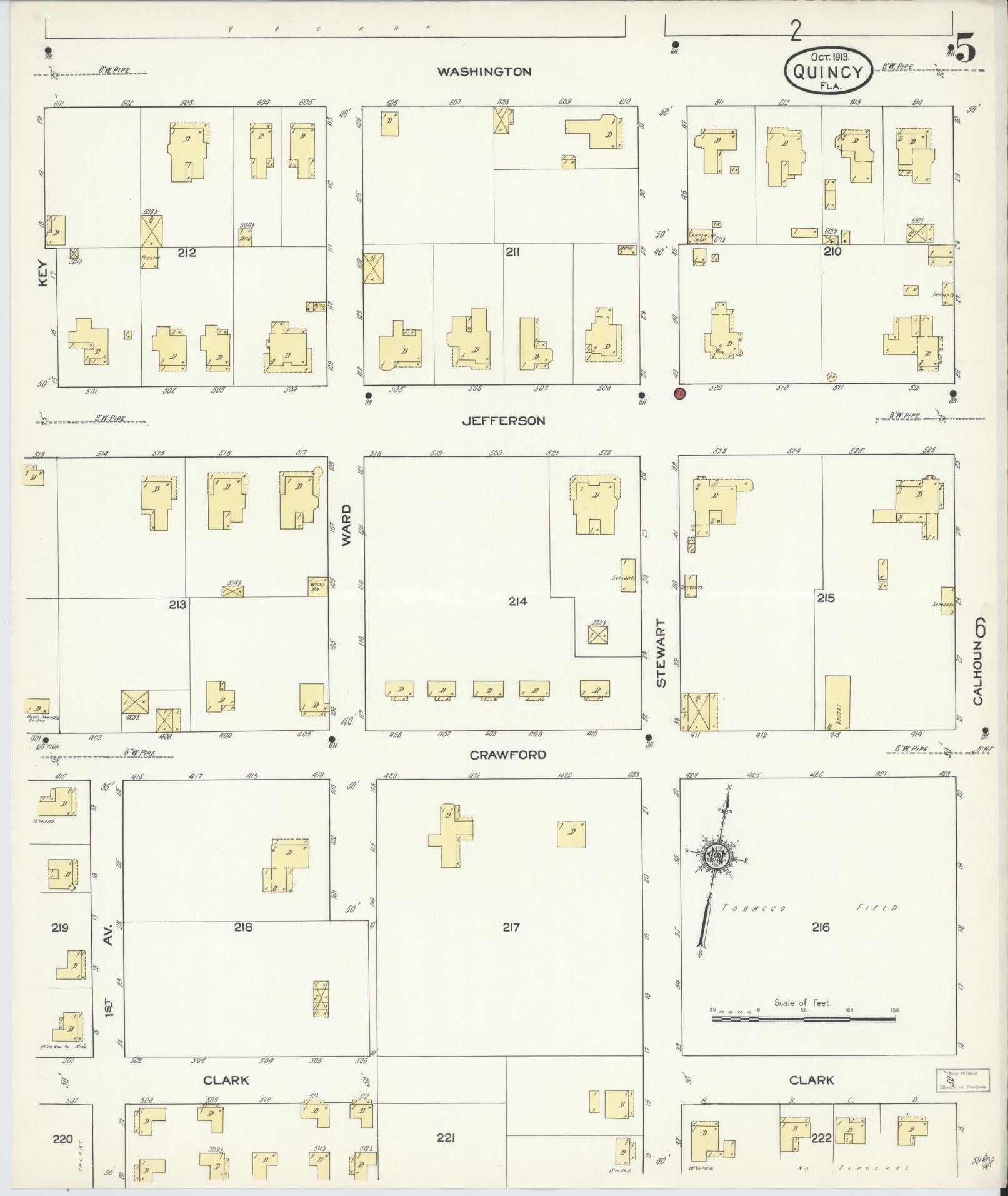 Sanborn Fire Insurance Map from Quincy, Gadsden County, Florida (1913), Sheet #0005 - Complete Map Set gallery image, historic Sanborn map, vintage wall art, Florida Florida