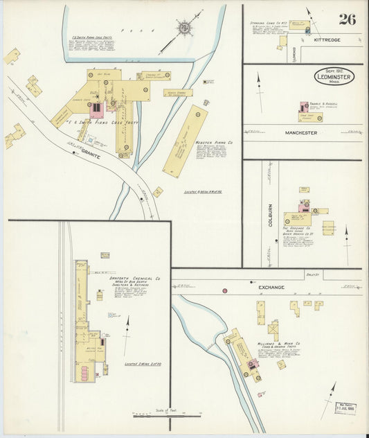 Sanborn Fire Insurance Map from Leominster, Worcester County, Massachusetts (1912), Sheet #0026 - Historic Sanborn Fire Insurance Map Print, vintage old map wall art, antique decor, genealogy gift, Massachusetts Massachusetts map