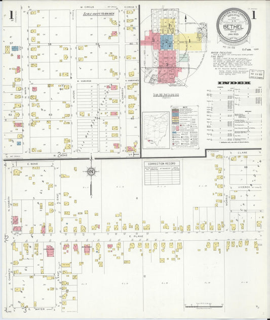 Sanborn Fire Insurance Map from Bethel, Clermont County, Ohio (1933), Sheet #0001 - Complete Map Set gallery image, historic Sanborn map, vintage wall art, Ohio Ohio
