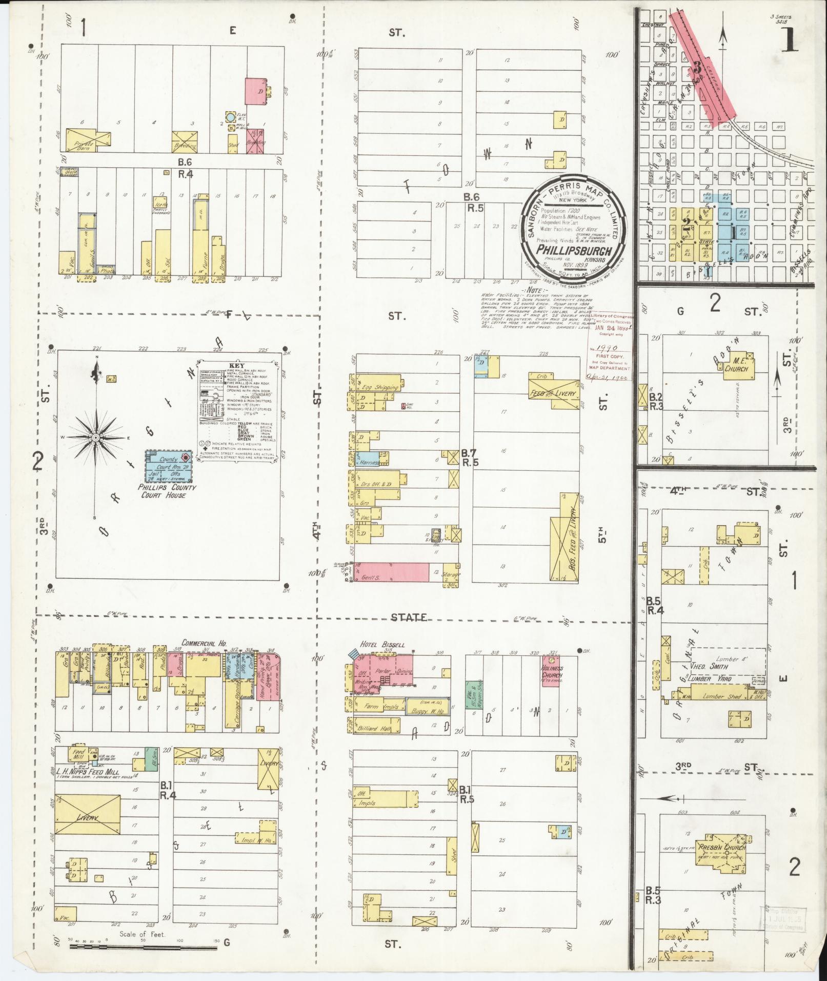 Sanborn Fire Insurance Map from Phillipsburg, Phillips County, Kansas. (1899) – Historic Sanborn Fire Insurance Map Print