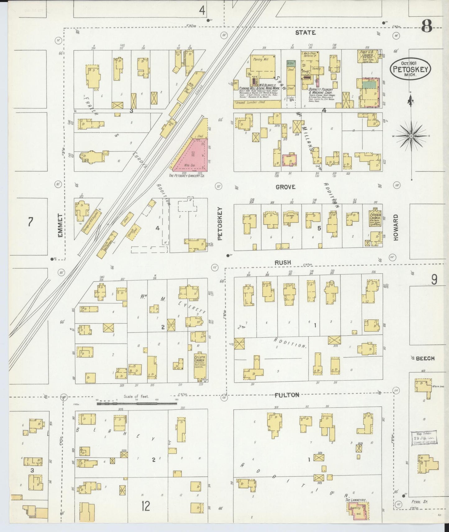Sanborn Fire Insurance Map from Petoskey, Emmet County, Michigan (1901), Sheet #0008 - Complete Map Set gallery image, historic Sanborn map, vintage wall art, Michigan Michigan
