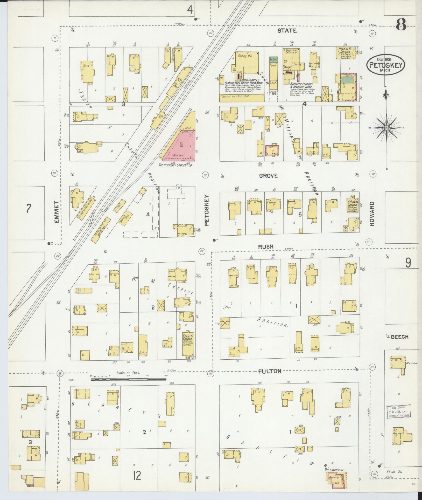 Sanborn Fire Insurance Map from Petoskey, Emmet County, Michigan (1901), Sheet #0008 - Complete Map Set gallery image, historic Sanborn map, vintage wall art, Michigan Michigan