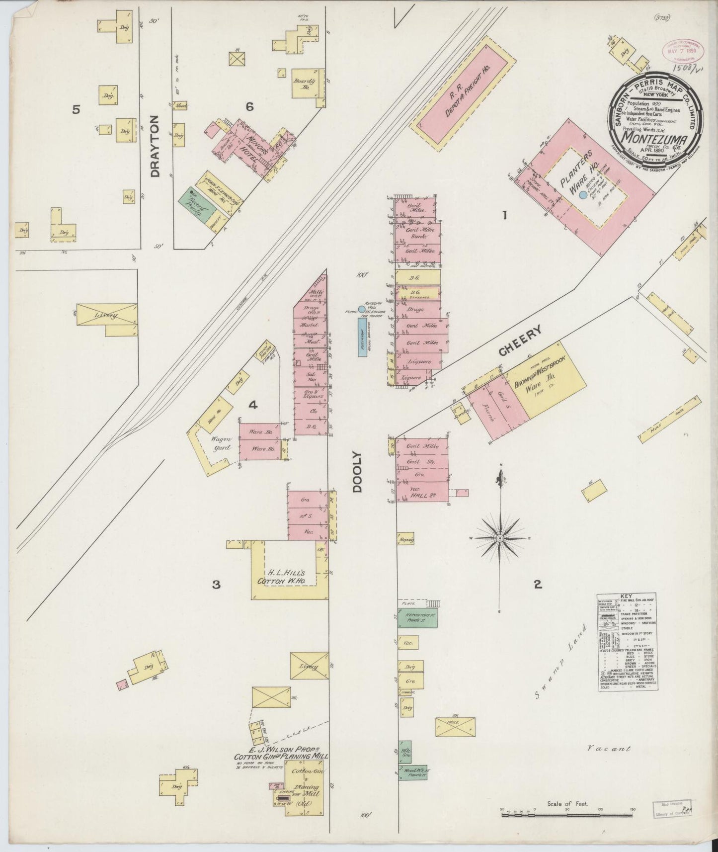 Sanborn Fire Insurance Map from Montezuma, Macon County, Georgia (1890), Sheet #0001 - Historic Sanborn Fire Insurance Map Print, vintage old map wall art, antique decor, genealogy gift, Georgia Georgia map