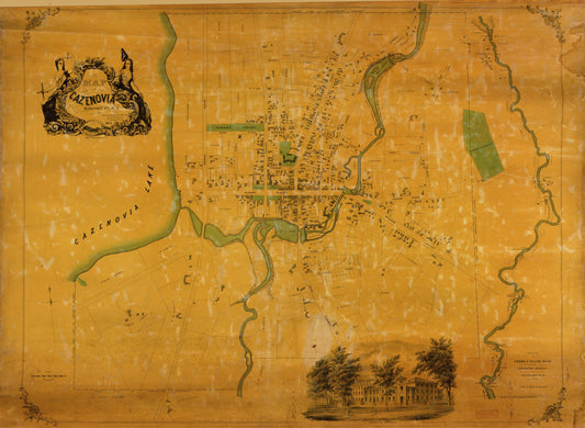 Map of Cazenovia, Madison Co., N.Y. (1852) – Historic Bird’s-Eye View Panorama Print