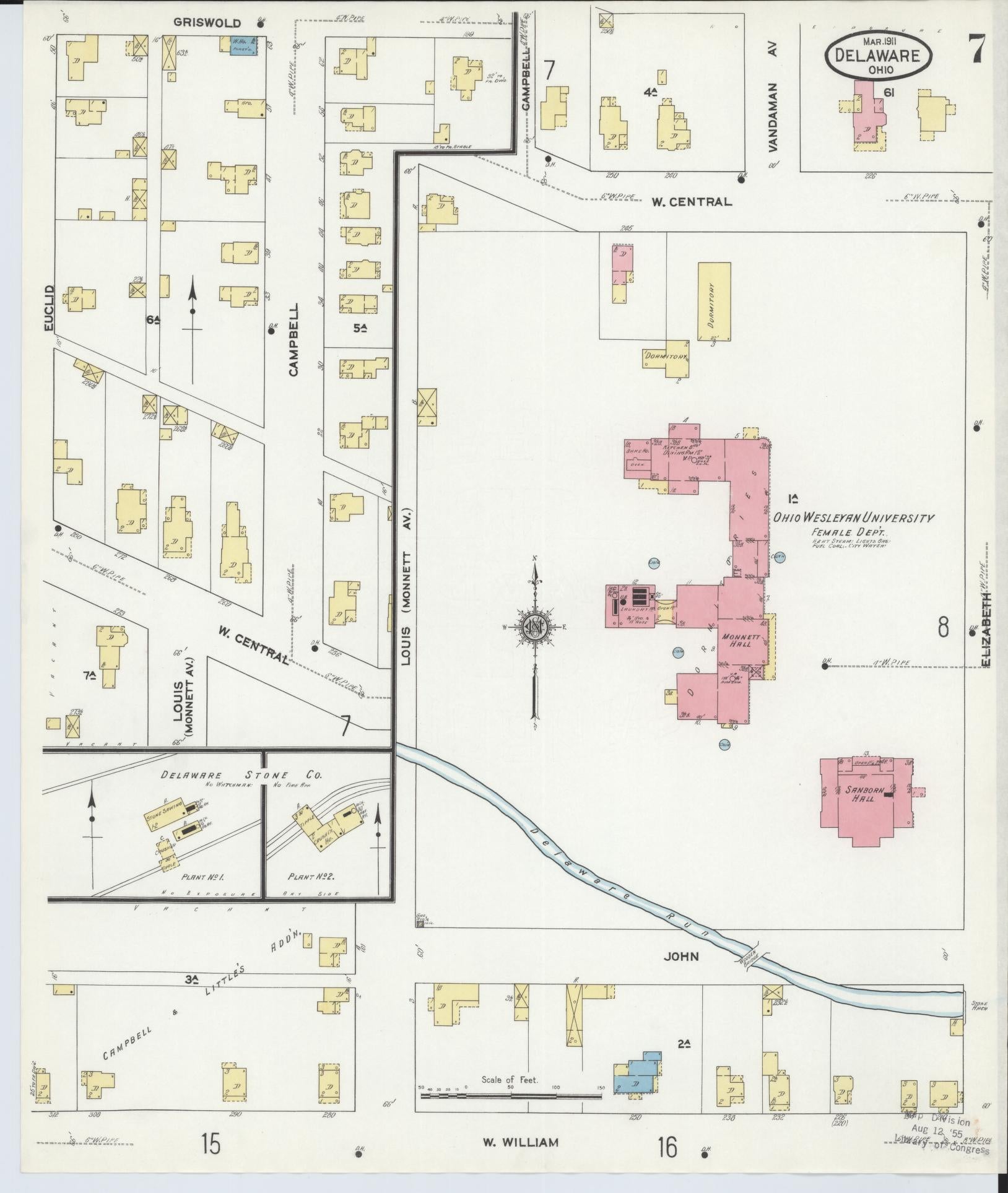 Sanborn Fire Insurance Map from Delaware, Delaware County, Ohio (1911), Sheet #0007 - Historic Sanborn Fire Insurance Map Print, vintage old map wall art, antique decor, genealogy gift, Ohio Ohio map