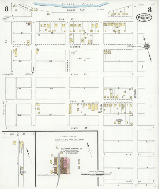 Sanborn Fire Insurance Map from Freeport, Brazoria County, Texas (1926), Sheet #0008 - Historic Sanborn Fire Insurance Map Print, vintage old map wall art, antique decor, genealogy gift, Texas Texas map