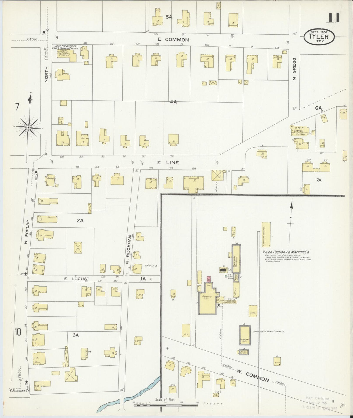 Sanborn Fire Insurance Map from Tyler, Smith County, Texas (1907), Sheet #0011 - Historic Sanborn Fire Insurance Map Print, vintage old map wall art, antique decor, genealogy gift, Texas Texas map