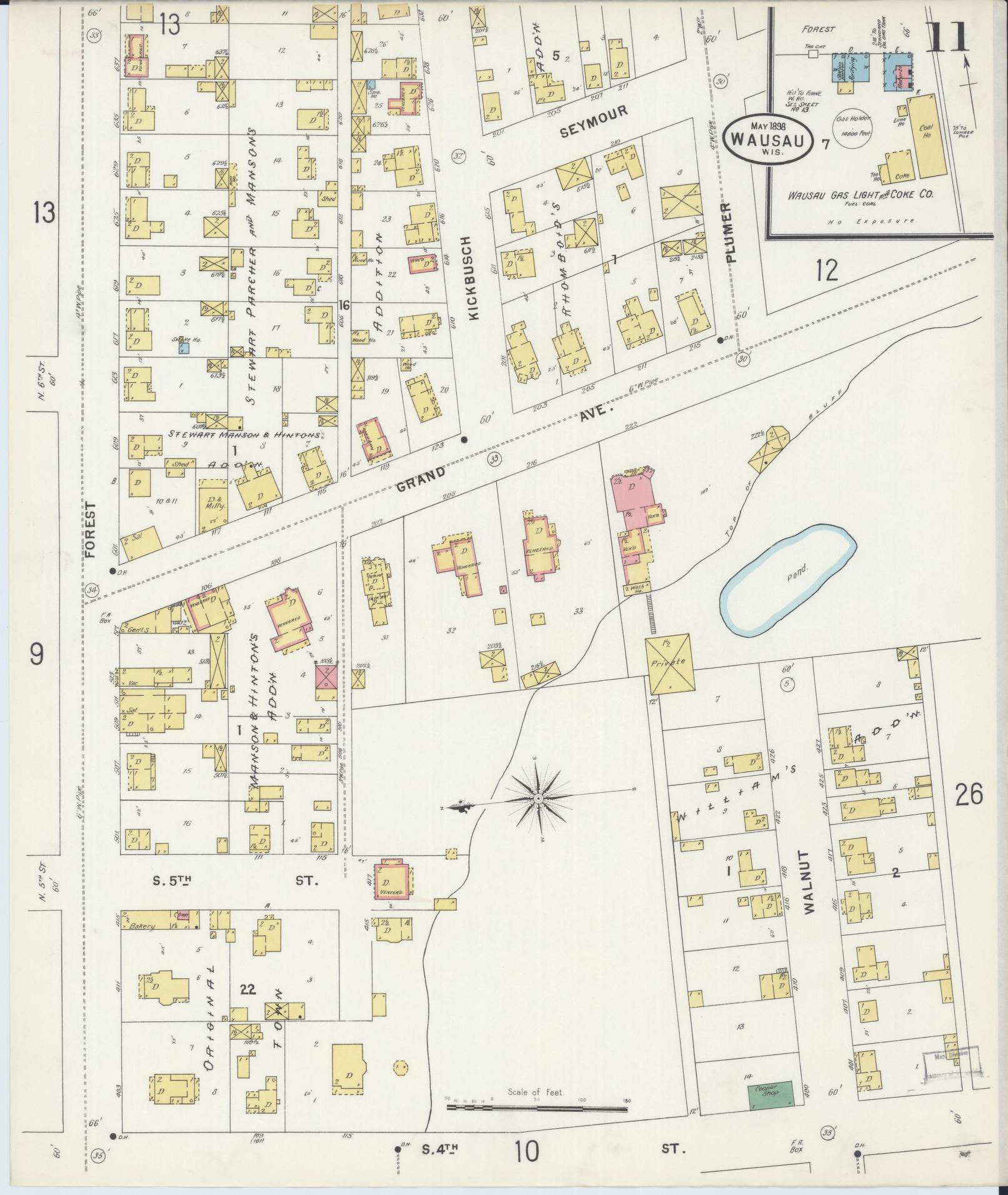Sanborn Fire Insurance Map from Wausau, Marathon County, Wisconsin (1898), Sheet #0011 - Complete Map Set gallery image, historic Sanborn map, vintage wall art, Wisconsin Wisconsin