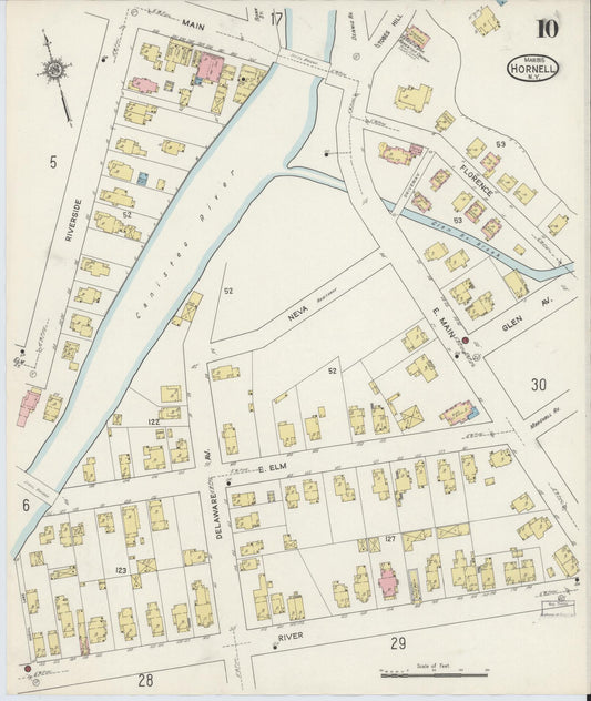 Sanborn Fire Insurance Map from Hornell, Steuben County, New York (1915), Sheet #0010 - Historic Sanborn Fire Insurance Map Print, vintage old map wall art, antique decor, genealogy gift, New York New York map