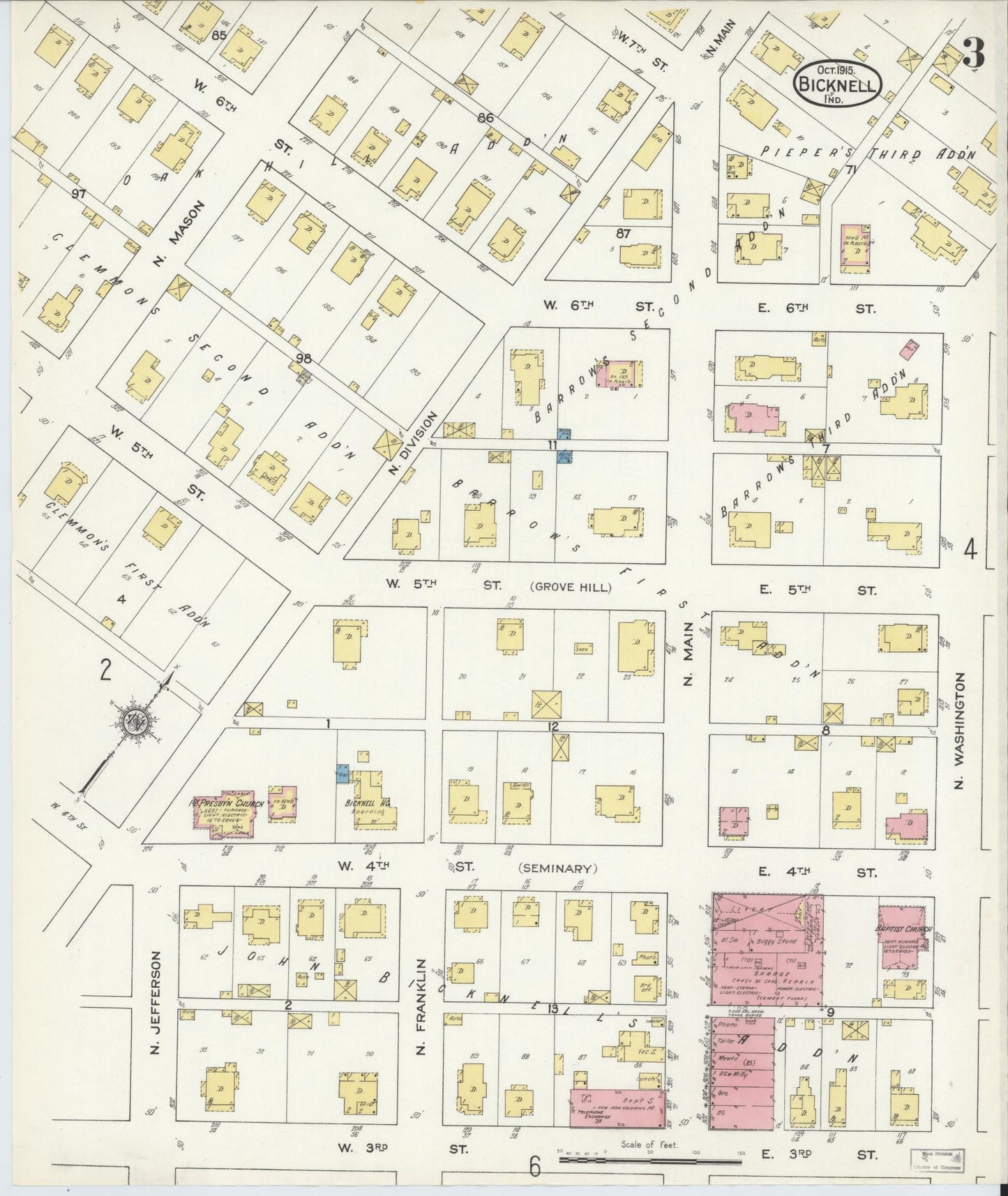 Sanborn Fire Insurance Map from Bicknell, Knox County, Indiana (1915), Sheet #0003 - Complete Map Set gallery image, historic Sanborn map, vintage wall art, Indiana Indiana