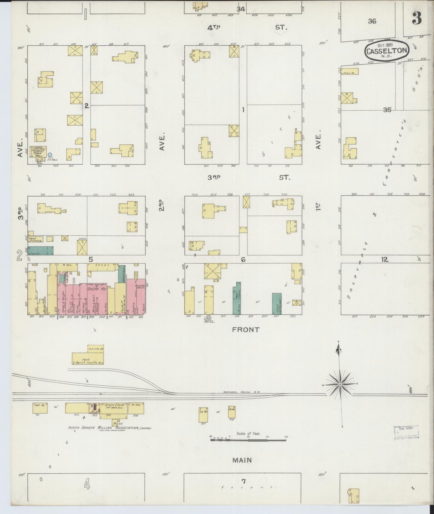Sanborn Fire Insurance Map from Casselton, Cass County, North Dakota (1893), Sheet #0003 - Complete Map Set gallery image, historic Sanborn map, vintage wall art, North Dakota North Dakota