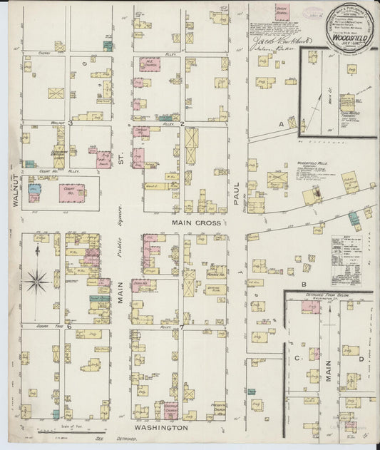 Sanborn Fire Insurance Map from Woodsfield, Monroe County, Ohio (1886), Sheet #0001 - Historic Sanborn Fire Insurance Map Print, vintage old map wall art, antique decor, genealogy gift, Ohio Ohio map