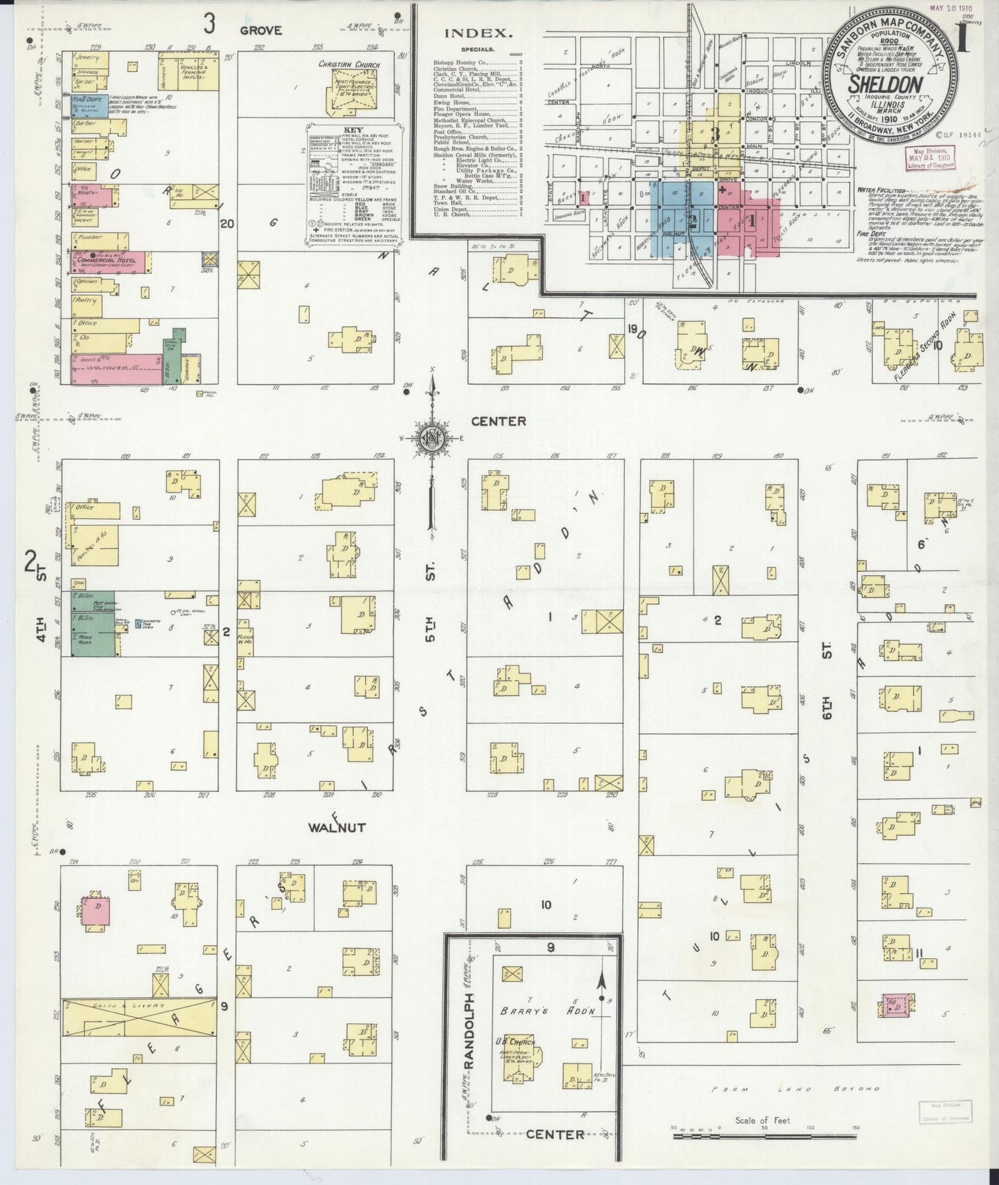 Sanborn Fire Insurance Map from Sheldon, Iroquois County, Illinois (1910), Sheet #0001 - Historic Sanborn Fire Insurance Map Print, vintage old map wall art, antique decor, genealogy gift, Illinois Illinois map