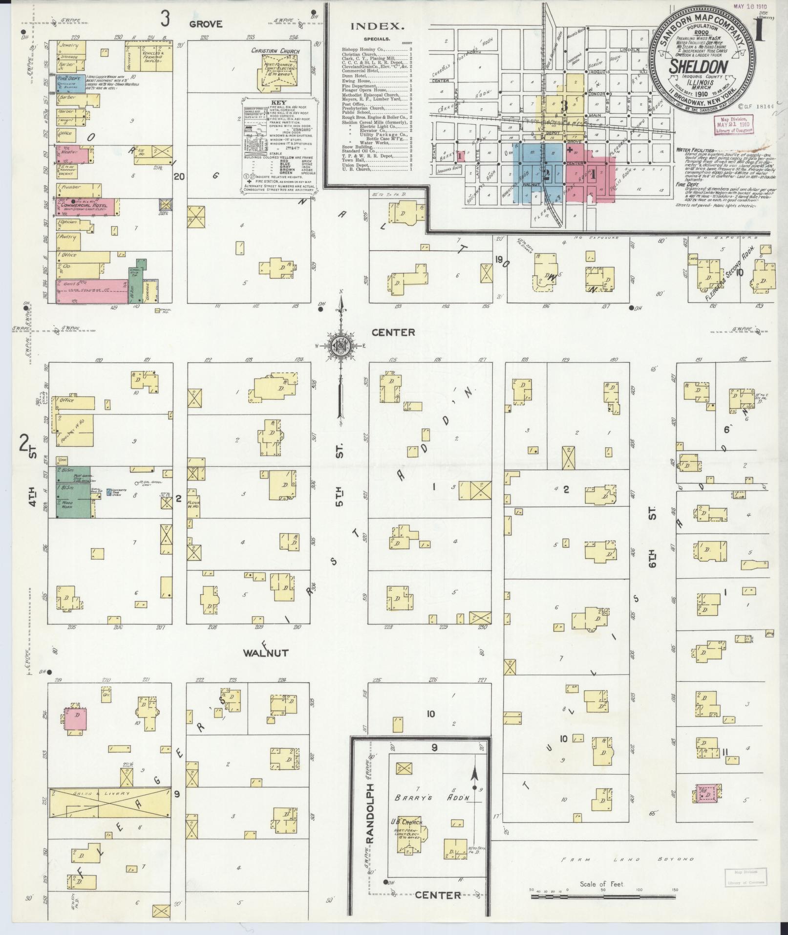 Sanborn Fire Insurance Map from Sheldon, Iroquois County, Illinois (1910), Sheet #0001 - Historic Sanborn Fire Insurance Map Print, vintage old map wall art, antique decor, genealogy gift, Illinois Illinois map