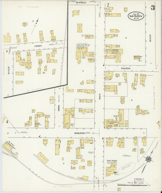 Sanborn Fire Insurance Map from Van Buren, Aroostook County, Maine (1911), Sheet #0003 - Historic Sanborn Fire Insurance Map Print, vintage old map wall art, antique decor, genealogy gift, Maine Maine map