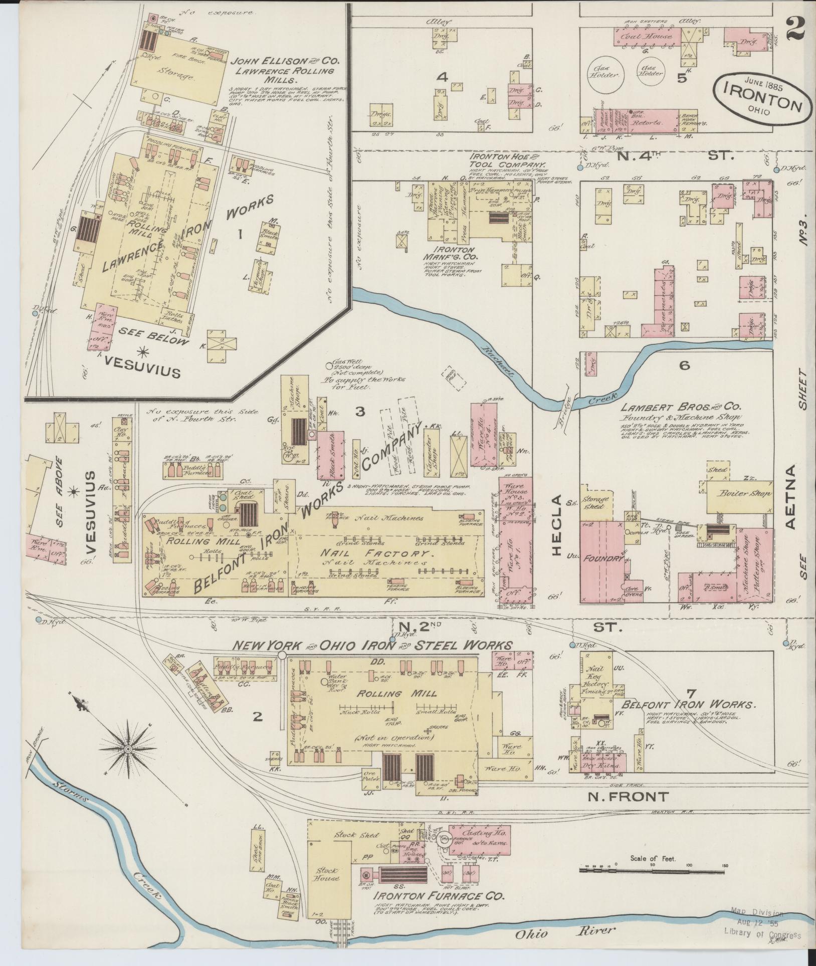 Sanborn Fire Insurance Map from Ironton, Lawrence County, Ohio (1885), Sheet #0002 - Historic Sanborn Fire Insurance Map Print, vintage old map wall art, antique decor, genealogy gift, Ohio Ohio map