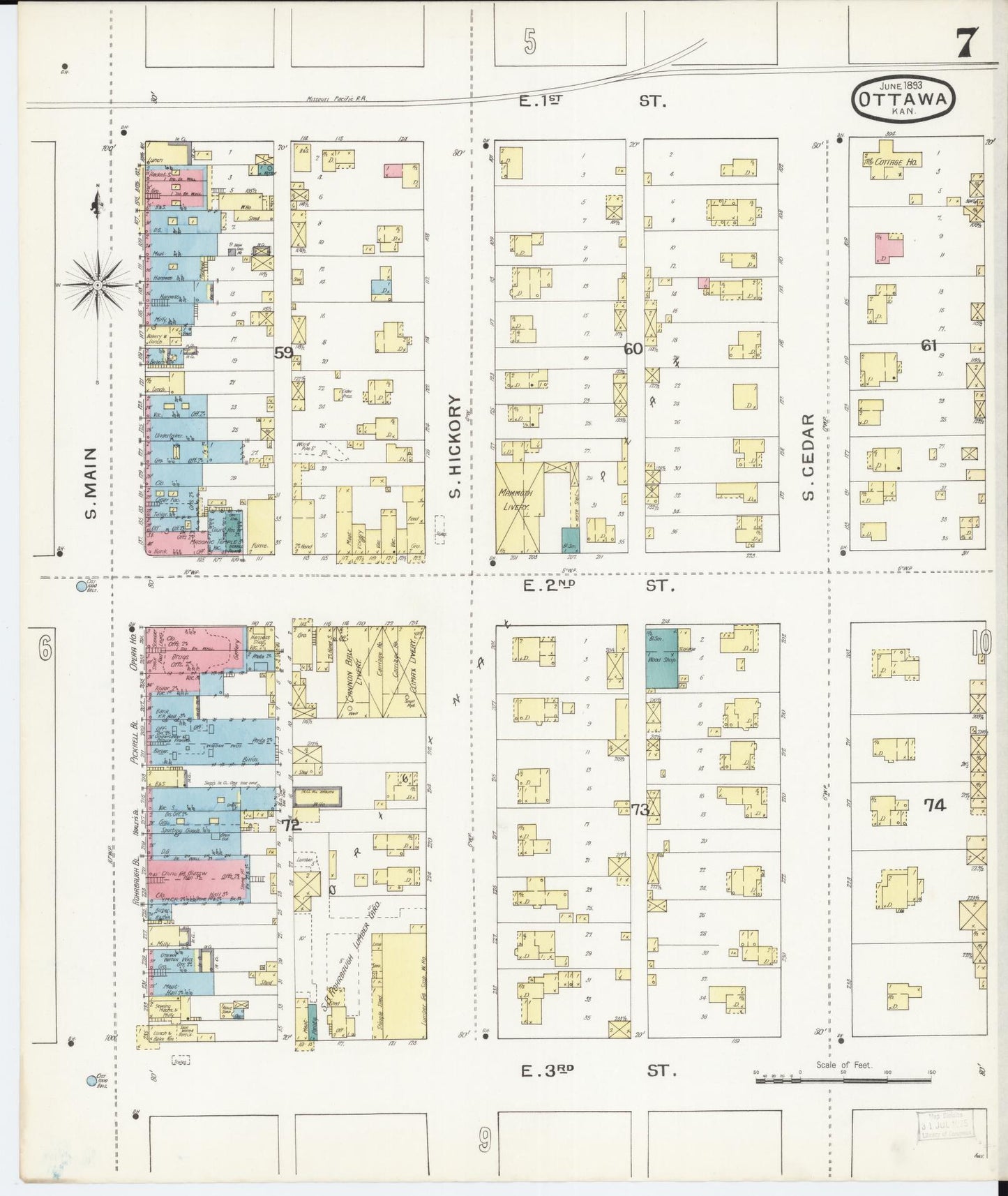 Sanborn Fire Insurance Map from Ottawa, Franklin County, Kansas (1893), Sheet #0007 - Complete Map Set gallery image, historic Sanborn map, vintage wall art, Kansas Kansas
