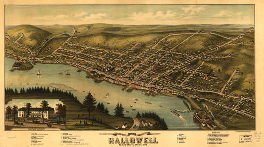 Bird's eye view of the city of Hallowell, Kennebec Co., Maine 1878. (1878) – Historic Bird’s-Eye View Panorama Print
