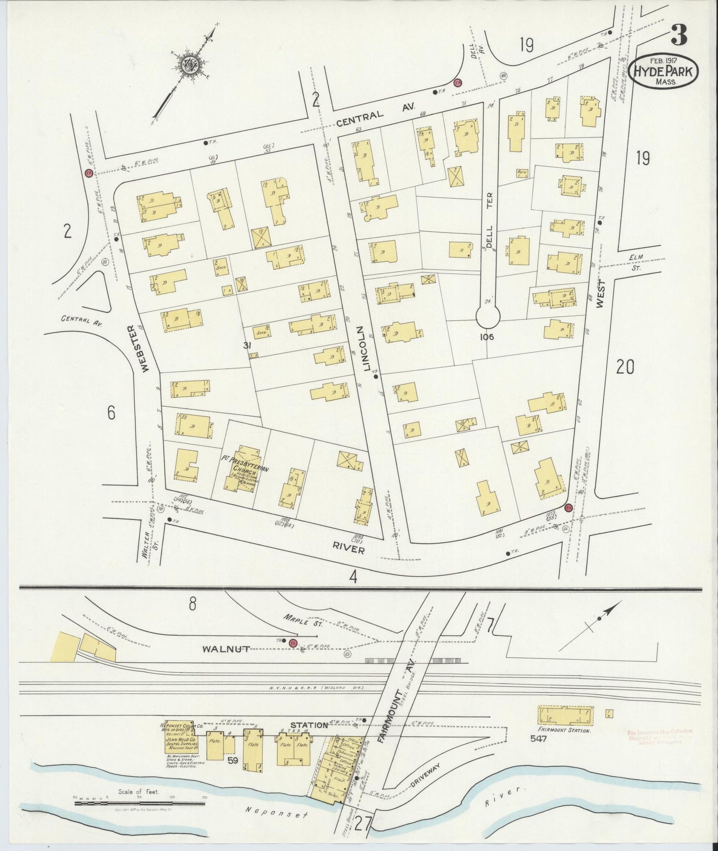 Sanborn Fire Insurance Map from Hyde Park, Norfolk County, Massachusetts (1917), Sheet #0003 - Complete Map Set gallery image, historic Sanborn map, vintage wall art, Massachusetts Massachusetts