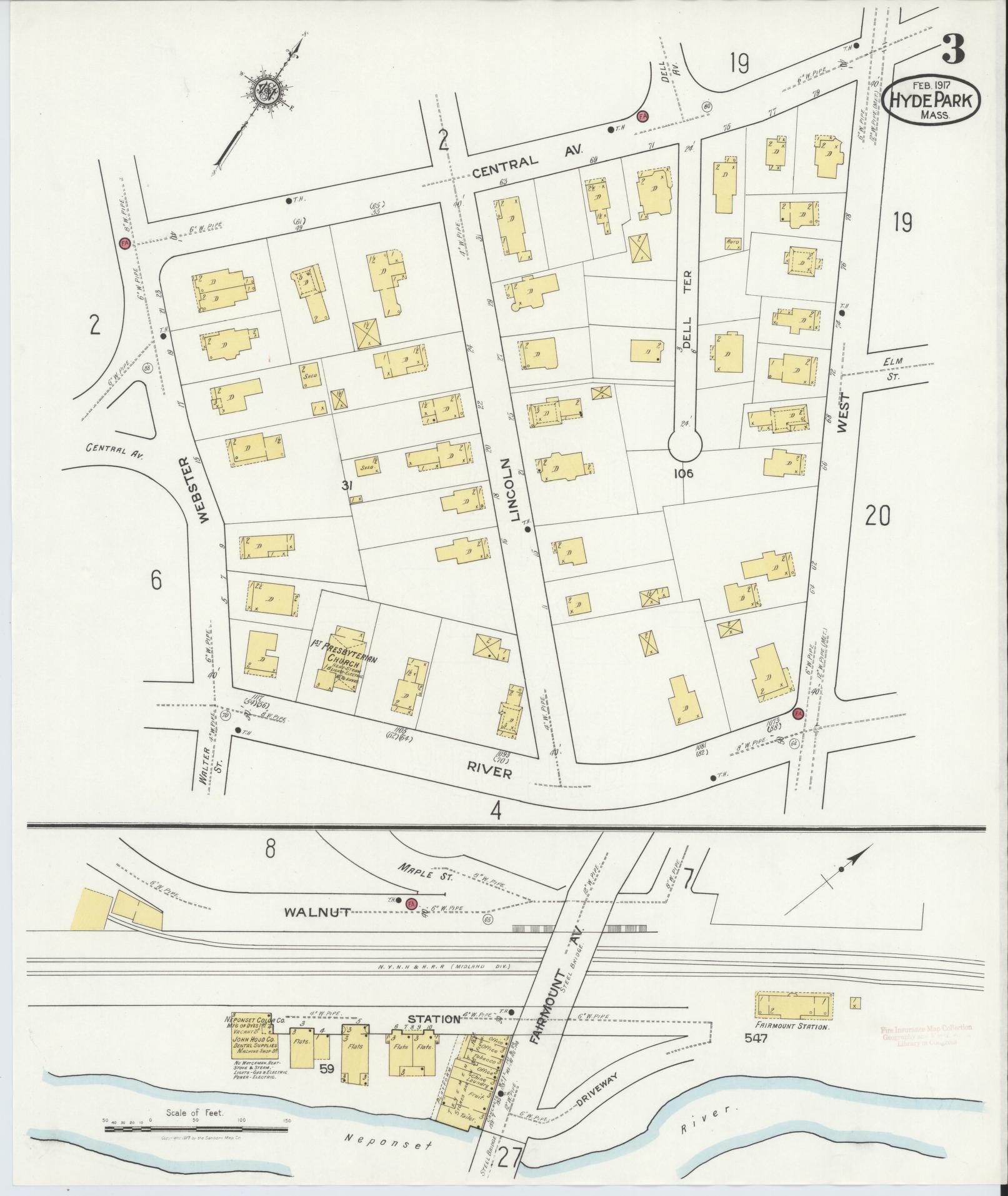 Sanborn Fire Insurance Map from Hyde Park, Norfolk County, Massachusetts (1917), Sheet #0003 - Complete Map Set gallery image, historic Sanborn map, vintage wall art, Massachusetts Massachusetts