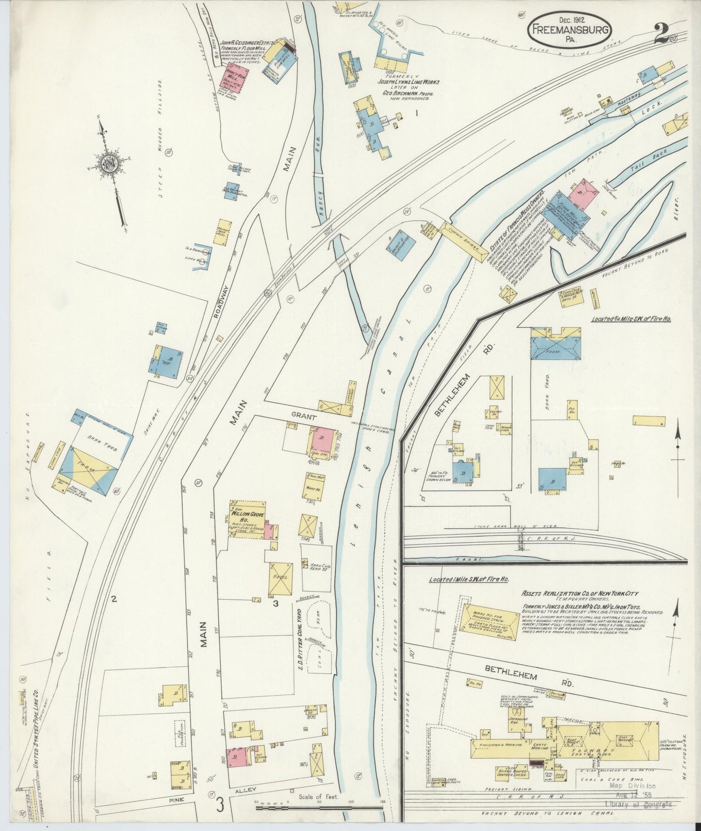Sanborn Fire Insurance Map from Freemansburg, Northampton County, Pennsylvania (1912), Sheet #0002 - Historic Sanborn Fire Insurance Map Print, vintage old map wall art, antique decor, genealogy gift, Pennsylvania Pennsylvania map