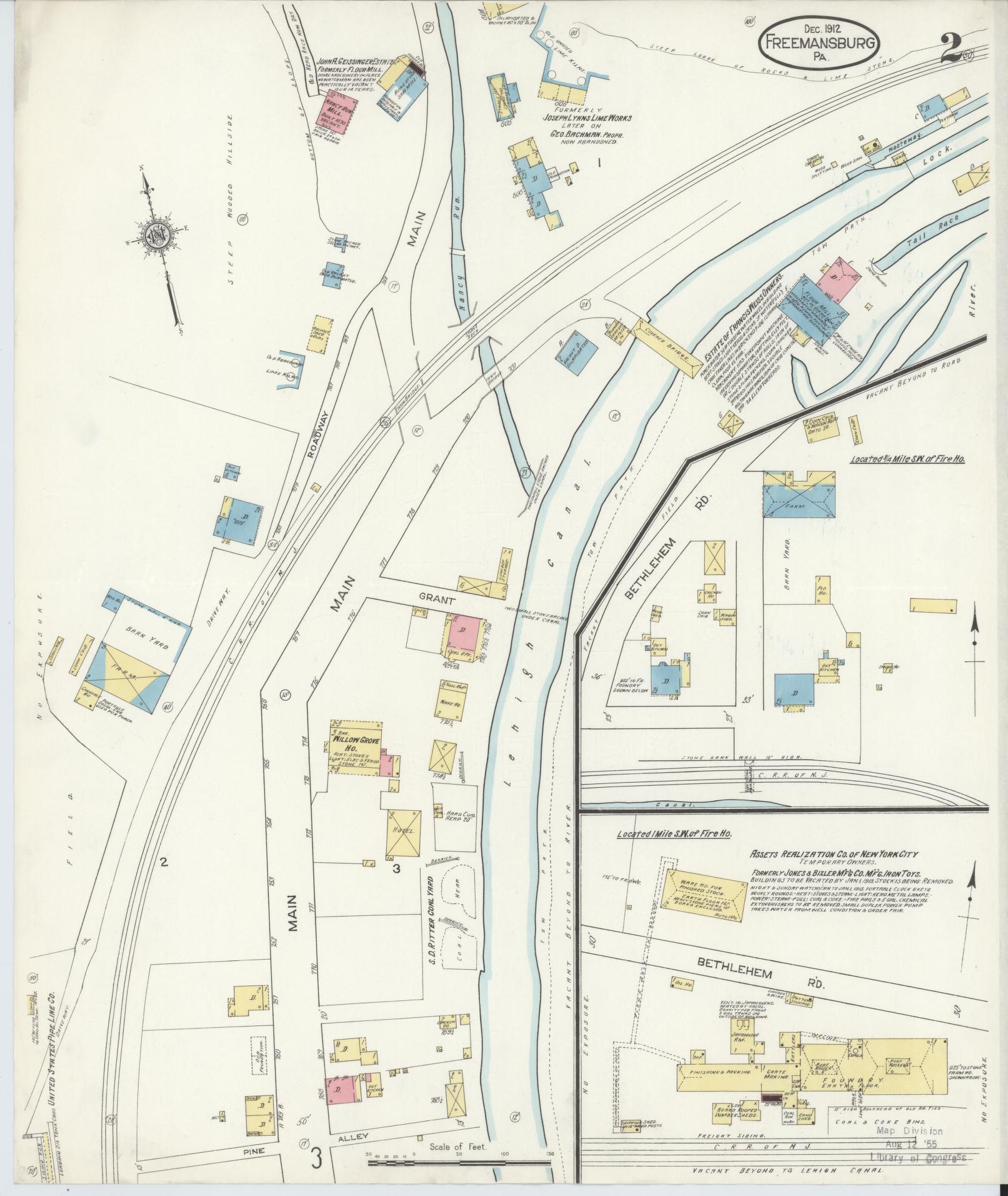 Sanborn Fire Insurance Map from Freemansburg, Northampton County, Pennsylvania (1912), Sheet #0002 - Historic Sanborn Fire Insurance Map Print, vintage old map wall art, antique decor, genealogy gift, Pennsylvania Pennsylvania map