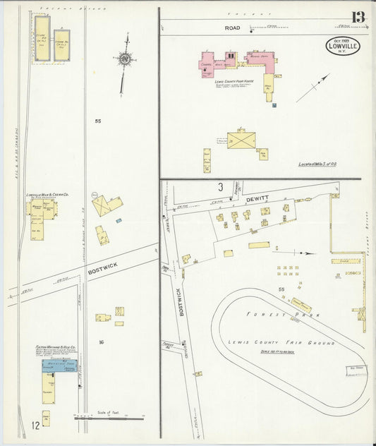 Sanborn Fire Insurance Map from Lowville, Lewis County, New York (1909), Sheet #0013 - Historic Sanborn Fire Insurance Map Print, vintage old map wall art, antique decor, genealogy gift, New York New York map