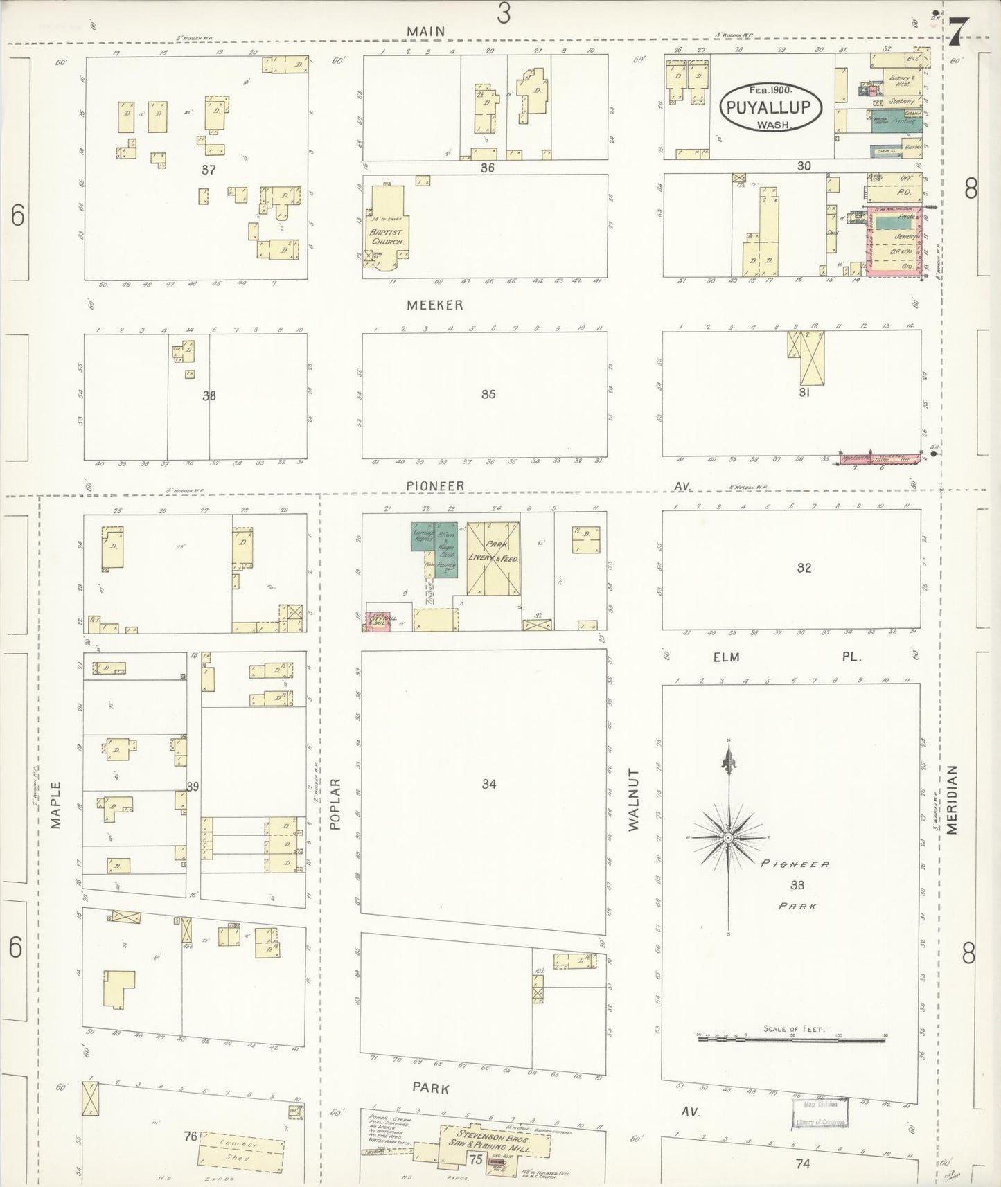 Sanborn Fire Insurance Map from Puyallup, Pierce County, Washington (1900), Sheet #0007 - Complete Map Set gallery image, historic Sanborn map, vintage wall art, Washington Washington