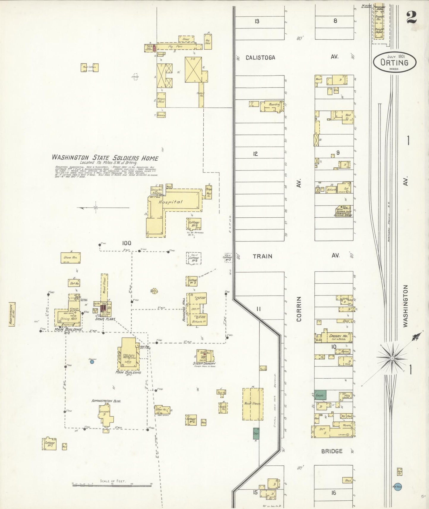 Sanborn Fire Insurance Map from Orting, Pierce County, Washington (1901), Sheet #0002 - Complete Map Set gallery image, historic Sanborn map, vintage wall art, Washington Washington