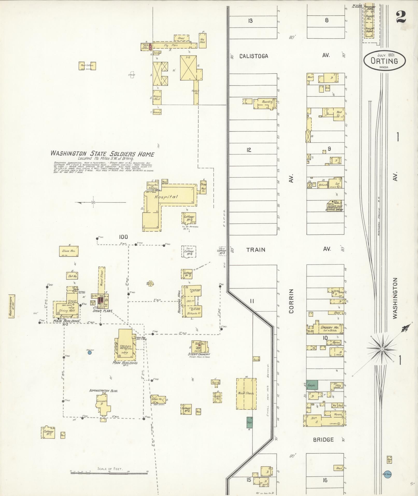 Sanborn Fire Insurance Map from Orting, Pierce County, Washington (1901), Sheet #0002 - Complete Map Set gallery image, historic Sanborn map, vintage wall art, Washington Washington