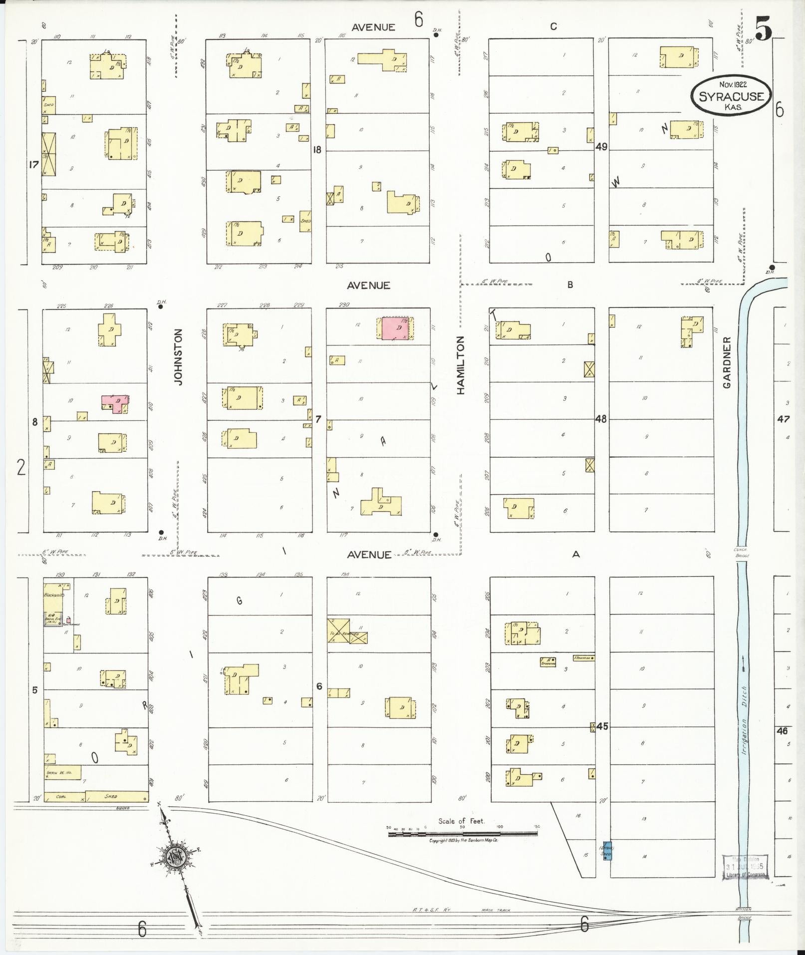 Sanborn Fire Insurance Map from Syracuse, Hamilton County, Kansas (1922), Sheet #0005 - Complete Map Set gallery image, historic Sanborn map, vintage wall art, Kansas Kansas