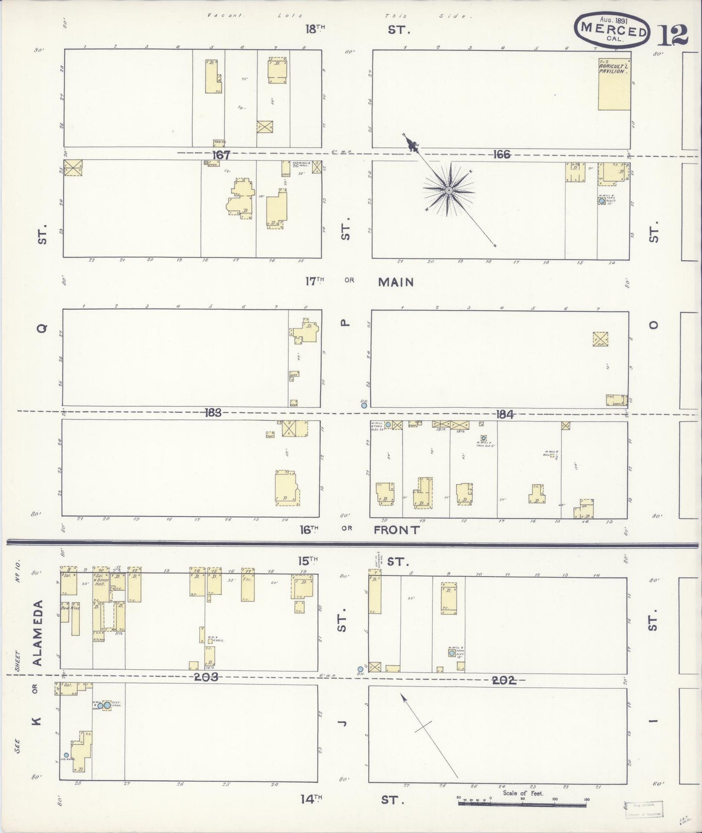 Sanborn Fire Insurance Map from Merced, Merced County, California (1891), Sheet #0012 - Historic Sanborn Fire Insurance Map Print, vintage old map wall art, antique decor, genealogy gift, California California map