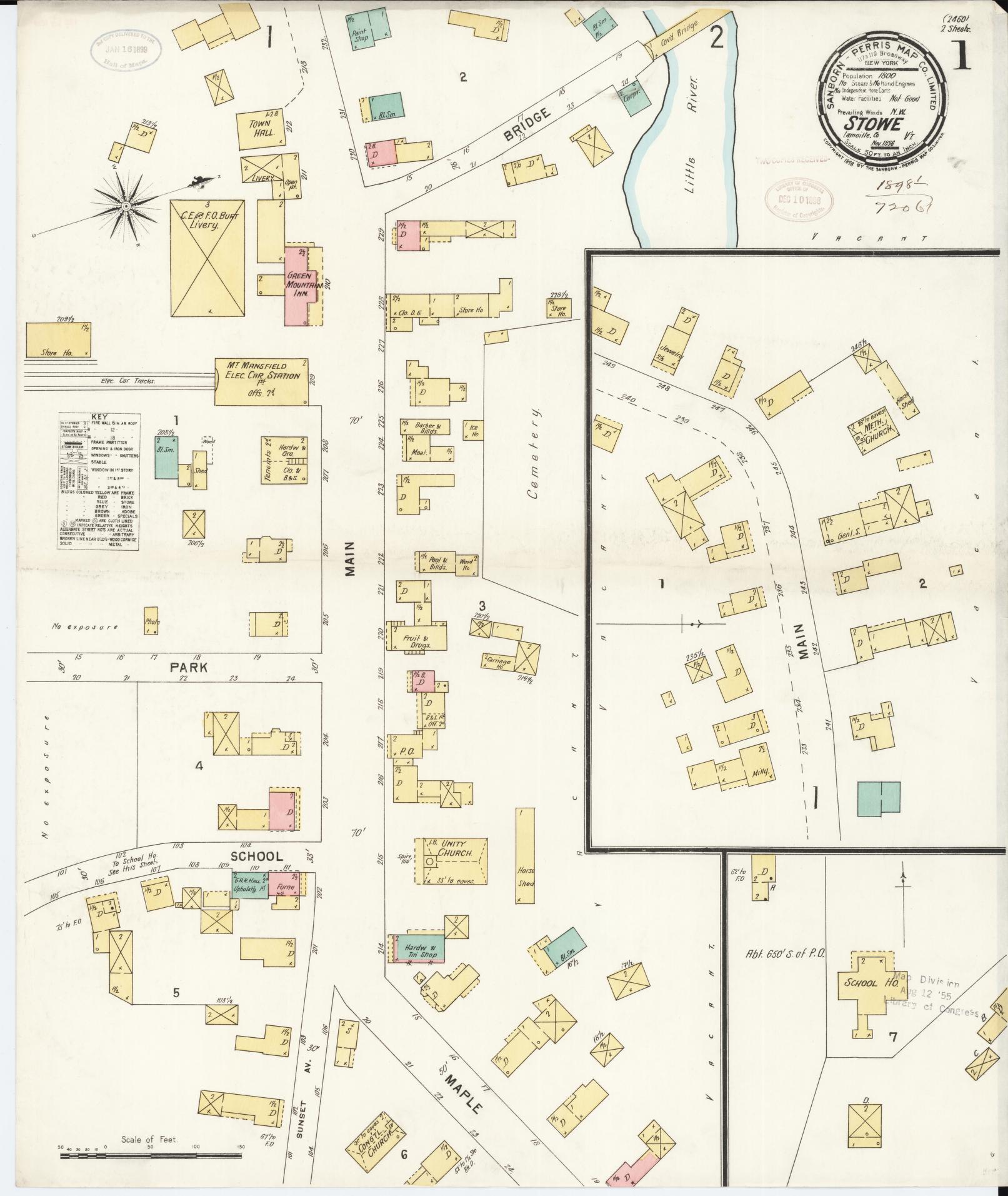 Sanborn Fire Insurance Map from Stowe, Lamoille County, Vermont. (1898) – Historic Sanborn Fire Insurance Map Print