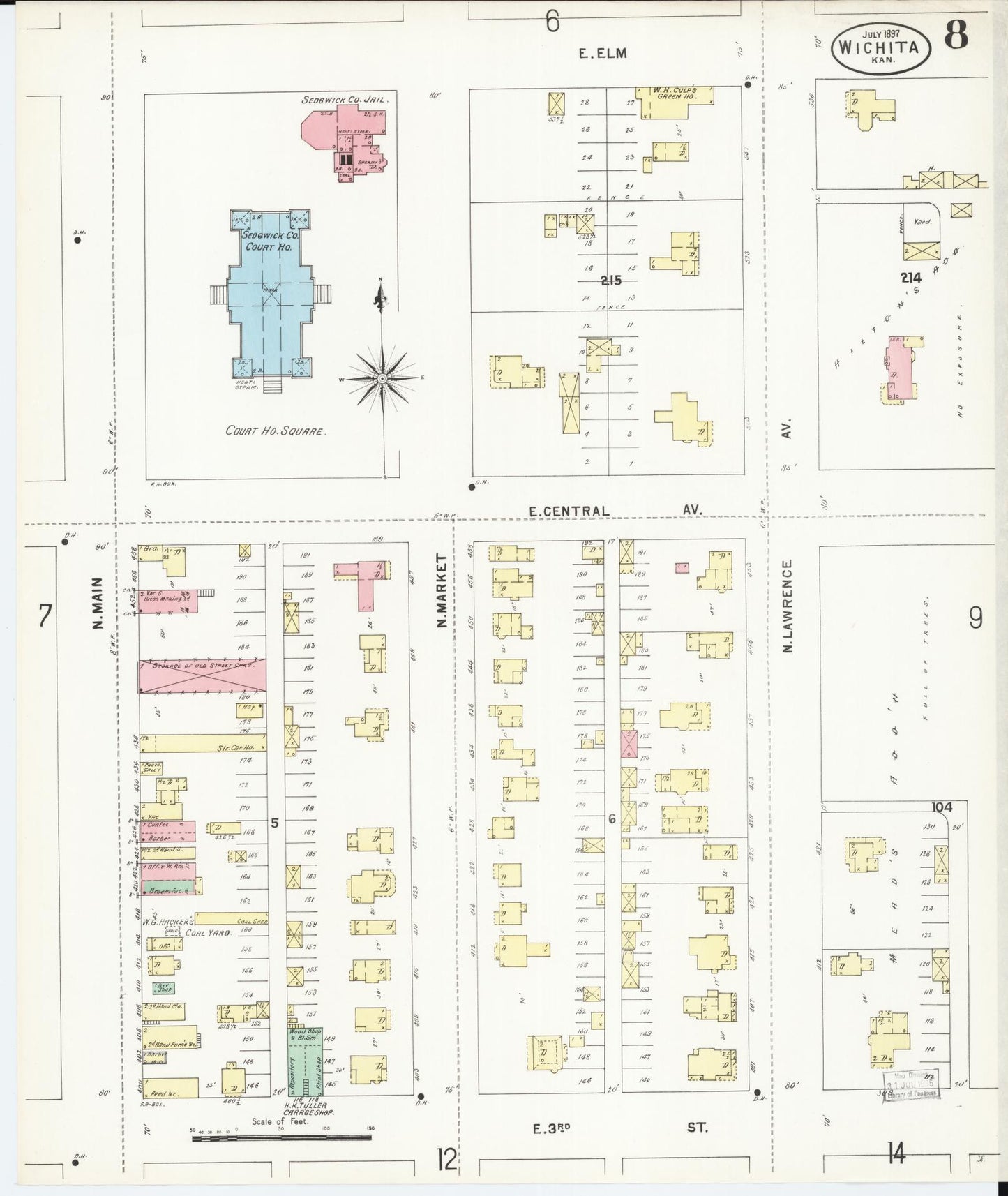 Sanborn Fire Insurance Map from Wichita, Sedgwick County, Kansas (1897), Sheet #0008 - Complete Map Set gallery image, historic Sanborn map, vintage wall art, Kansas Kansas