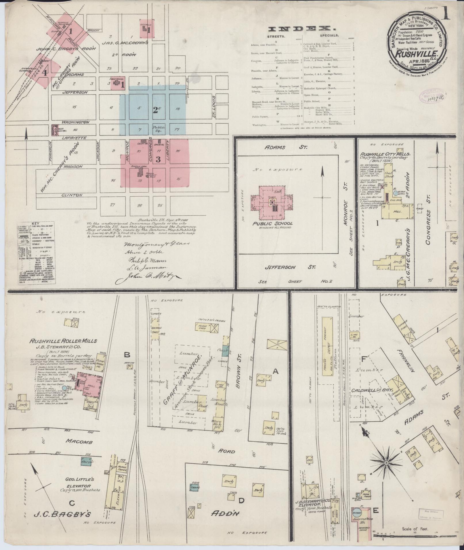 Sanborn Fire Insurance Map from Rushville, Schuyler County, Illinois (1886), Sheet #0001 - Historic Sanborn Fire Insurance Map Print, vintage old map wall art, antique decor, genealogy gift, Illinois Illinois map