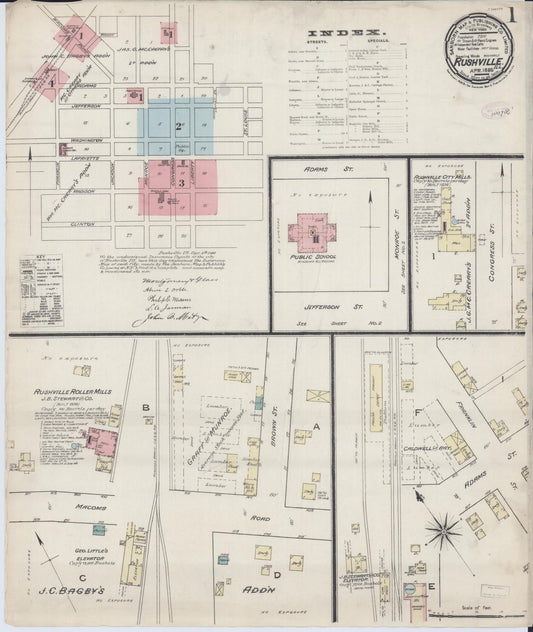 Sanborn Fire Insurance Map from Rushville, Schuyler County, Illinois (1886), Sheet #0001 - Historic Sanborn Fire Insurance Map Print, vintage old map wall art, antique decor, genealogy gift, Illinois Illinois map