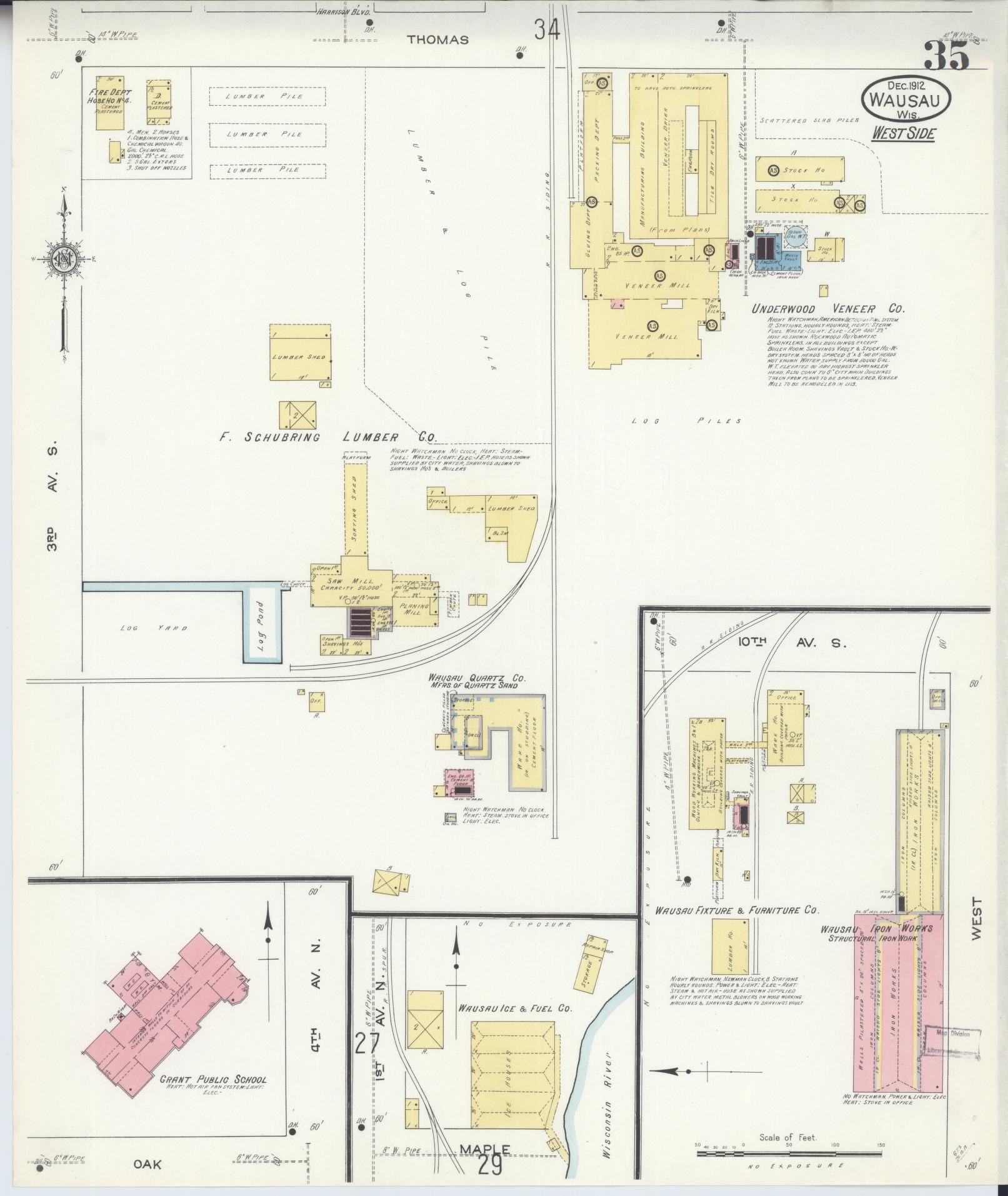 Sanborn Fire Insurance Map from Wausau, Marathon County, Wisconsin (1912), Sheet #0035 - Complete Map Set gallery image, historic Sanborn map, vintage wall art, Wisconsin Wisconsin