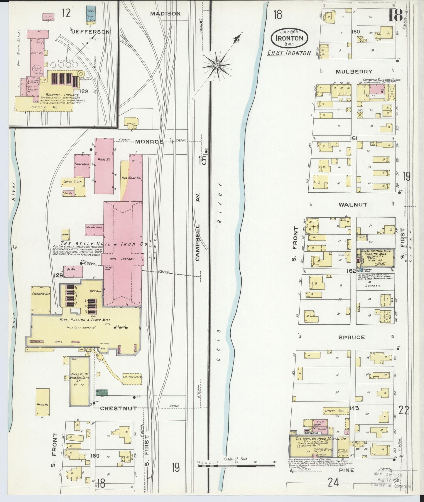 Sanborn Fire Insurance Map from Ironton, Lawrence County, Ohio (1909), Sheet #0018 - Historic Sanborn Fire Insurance Map Print, vintage old map wall art, antique decor, genealogy gift, Ohio Ohio map