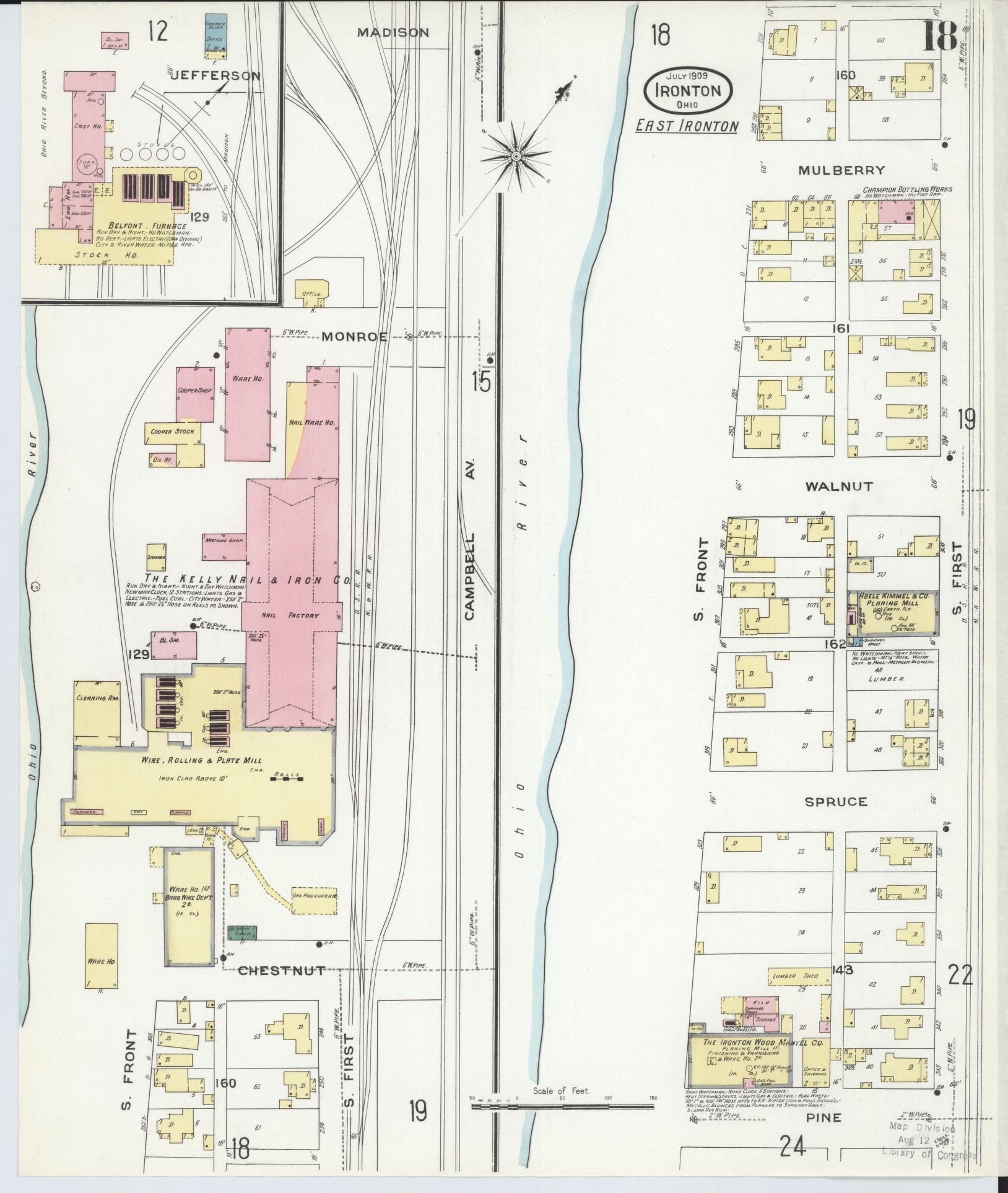 Sanborn Fire Insurance Map from Ironton, Lawrence County, Ohio (1909), Sheet #0018 - Historic Sanborn Fire Insurance Map Print, vintage old map wall art, antique decor, genealogy gift, Ohio Ohio map