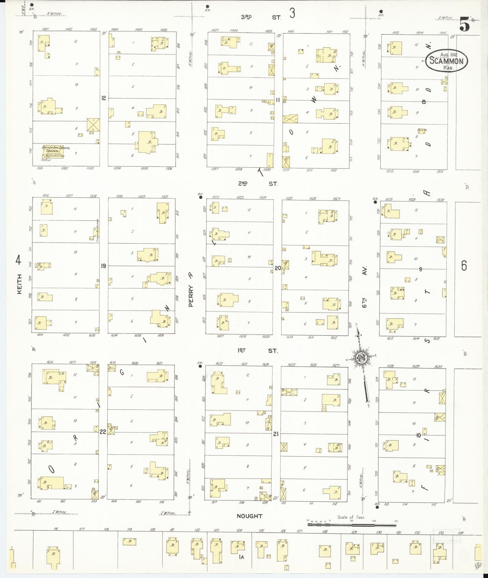 Sanborn Fire Insurance Map from Scammon, Cherokee County, Kansas (1912), Sheet #0005 - Complete Map Set gallery image, historic Sanborn map, vintage wall art, Kansas Kansas