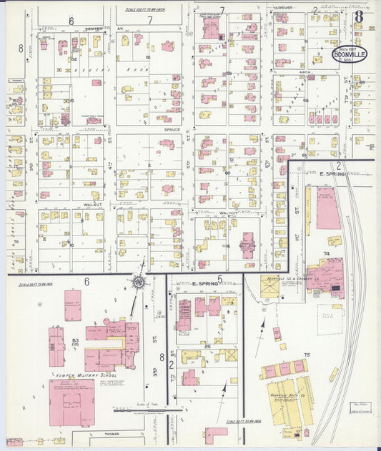 Sanborn Fire Insurance Map from Boonville, Cooper County, Missouri (1917), Sheet #0008 - Historic Sanborn Fire Insurance Map Print, vintage old map wall art, antique decor, genealogy gift, Missouri Missouri map