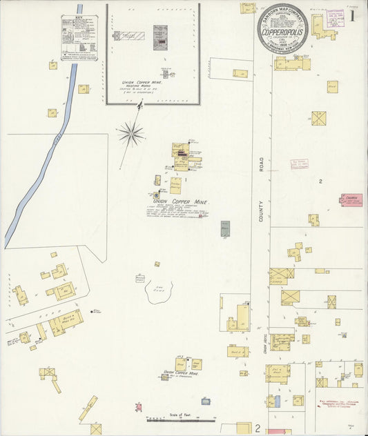 Sanborn Fire Insurance Map from Copperopolis, Calaveras County, California (1908), Sheet #0001 - Historic Sanborn Fire Insurance Map Print, vintage old map wall art, antique decor, genealogy gift, California California map