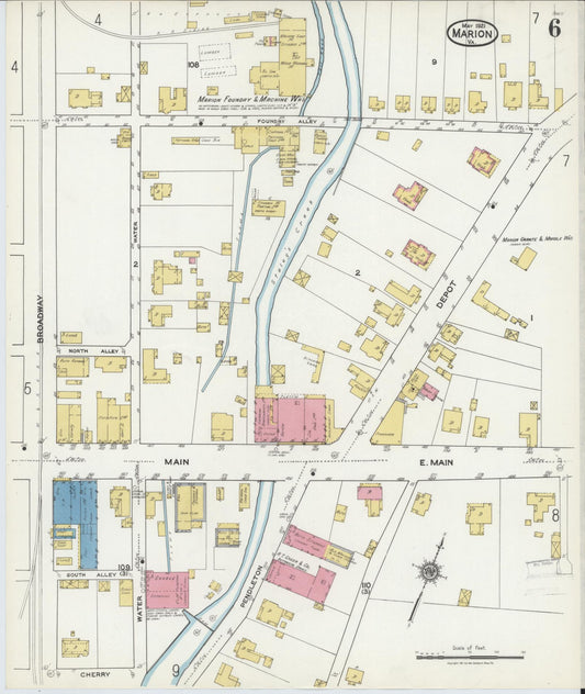 Sanborn Fire Insurance Map from Marion, Smyth County, Virginia (1921), Sheet #0006 - Historic Sanborn Fire Insurance Map Print, vintage old map wall art, antique decor, genealogy gift, Virginia Virginia map