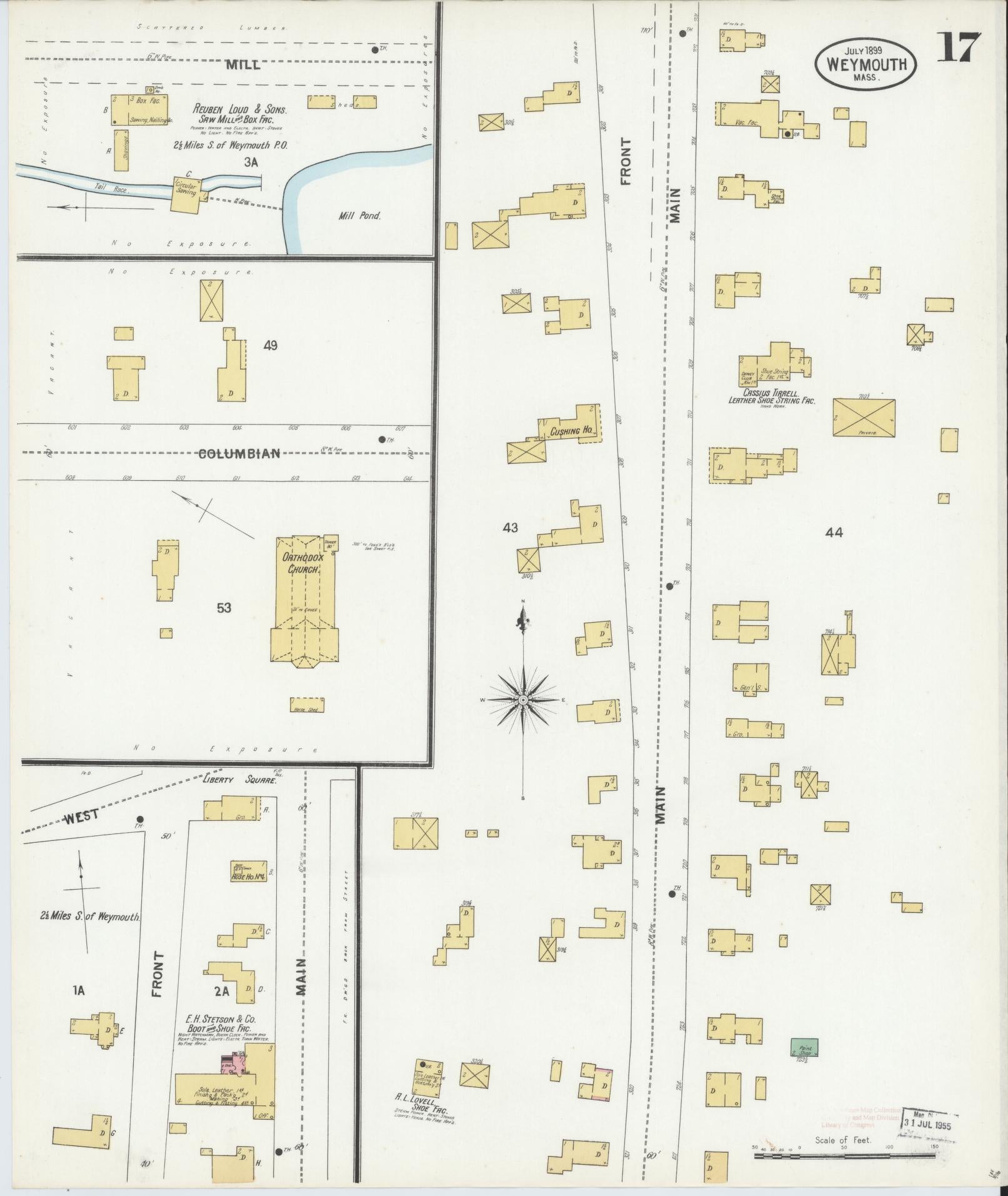 Sanborn Fire Insurance Map from Weymouth, Norfolk County, Massachusetts (1899), Sheet #0017 - Historic Sanborn Fire Insurance Map Print, vintage old map wall art, antique decor, genealogy gift, Massachusetts Massachusetts map