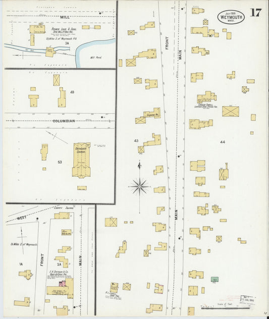 Sanborn Fire Insurance Map from Weymouth, Norfolk County, Massachusetts (1899), Sheet #0017 - Historic Sanborn Fire Insurance Map Print, vintage old map wall art, antique decor, genealogy gift, Massachusetts Massachusetts map