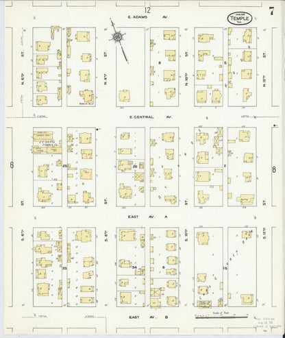 Sanborn Fire Insurance Map from Temple, Bell County, Texas (1910), Sheet #0007 - Complete Map Set gallery image, historic Sanborn map, vintage wall art, Texas Texas