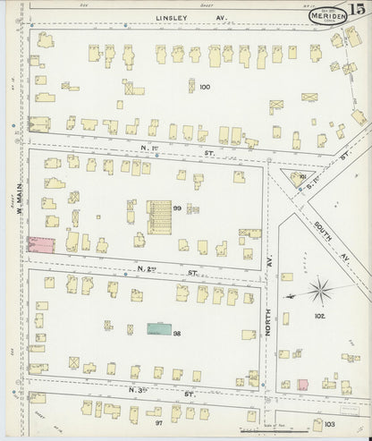 Sanborn Fire Insurance Map from Meriden, New Haven County, Connecticut (1891), Sheet #0015 - Complete Map Set gallery image, historic Sanborn map, vintage wall art, Connecticut Connecticut